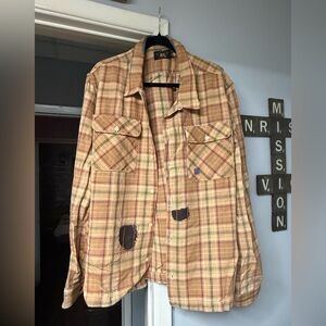 Ralph Lauren RRL Orange Plaid camp Shirt repaired twill